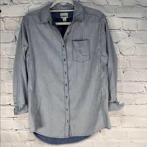 Caslon/Nordstroms Women’s Boyfriend Fit Blue Pin Stripe Button-Down Cotton Shirt